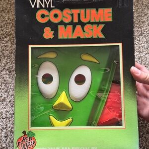 Vintage 80s Gumby Ben Cooper Vinyl Costume and Mask, Halloween, Tiny Tot 3-5
